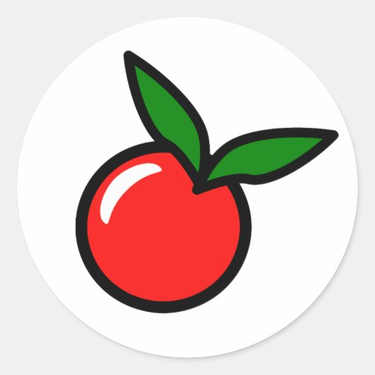かわいいリンゴさくらんぼレッドフルーツおもしろいキッチンアニメ ラウンドシール (正面)