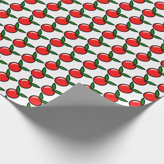 かわいいリンゴさくらんぼレッドフルーツおもしろいキッチンアニメ ラッピングペーパー (角)