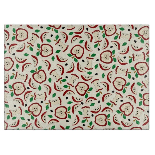 かわいいリンゴのガラス切り板 カッティングボード (正面)