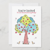 かわいいリンゴの木の新築祝いパーティー招待状 招待状 (正面)