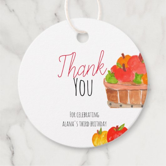 かわいいリンゴの誕生日キッズパーティーの好意ラベル フェイバータグ (正面)