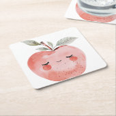 かわいいリンゴの顔かわいいフルーツ スクエアペーパーコースター (アングル)