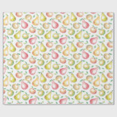 かわいいリンゴ&梨の手描き白い赤い緑 ラッピングペーパー (フラット)