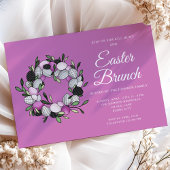 かわいいリースイースターブランチ卵狩りピンク 招待状