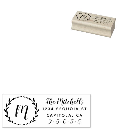 かわいいリースモノグラムファミリーネーム差出人住所 ラバースタンプ (押印)