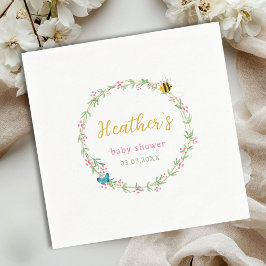 かわいいリース、ビー&バタフライベビーシャワー スタンダードカクテルナプキン