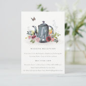 かわいいリーフィバラフローラティーポットウェディングレセプション エンクロージャーカード (スタンド正面)