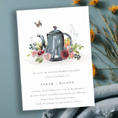 かわいいリーフバラフローラティーポットカップルカップルシャワー招待状 サンキューカード