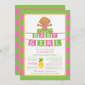 かわいいルアウ（ハワイ式宴会）フラガールベビーシャワー招待状 招待状 (正面/裏面)