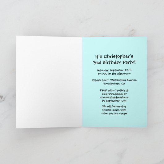 かわいいルアウ（ハワイ式宴会）少年の誕生日パーティーの招待カード 招待状 (内部)