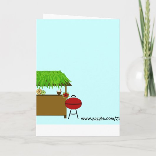 かわいいルアウ（ハワイ式宴会）少年の誕生日パーティーの招待カード 招待状 (裏面)