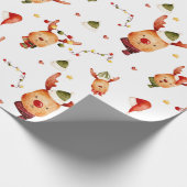 かわいいルドルフのトナカイのクリスマス ラッピングペーパー (角)
