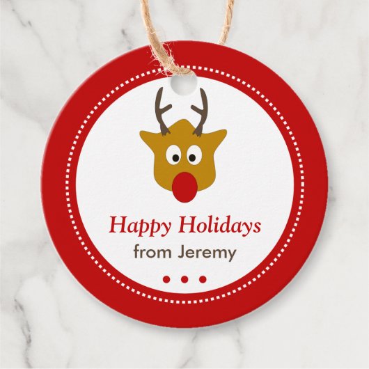 かわいいルドルフのトナカイ赤いクリスマスの休日 フェイバータグ (正面)