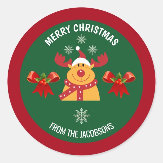 かわいいルドルフザトナカイメリークリスマスズfrom Family ラウンドシール (正面)