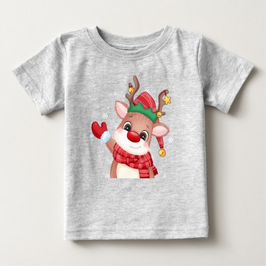 かわいいルドルフ赤い鼻トナカイのクリスマス ベビーTシャツ (正面)