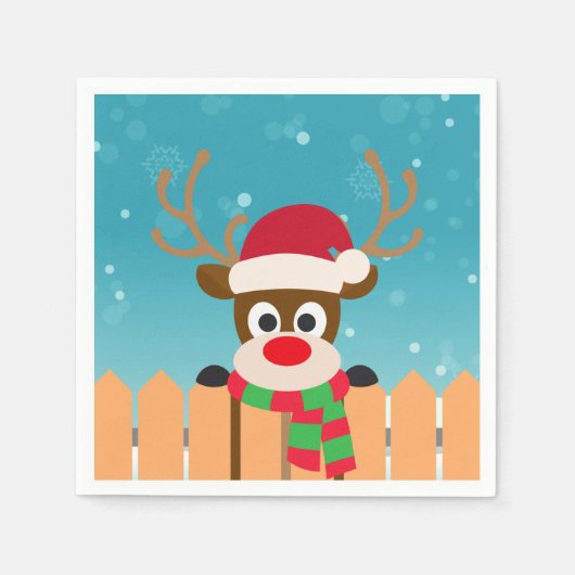 かわいいルドルフ赤い鼻トナカイ |ナプキン スタンダードカクテルナプキン (正面)