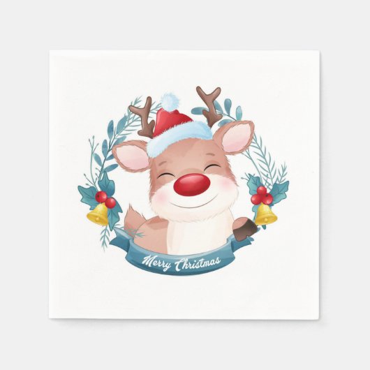 かわいいルドルフ スタンダードカクテルナプキン (正面)