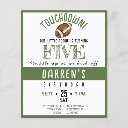 かわいいルーキーサッカーバジェット誕生日招待状 (正面)