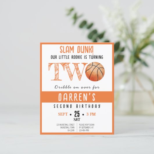 かわいいルーキーバスケットボールバジェット2nd誕生日招待状 (スタンド正面)