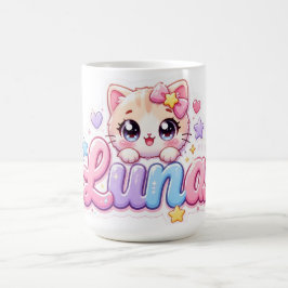 かわいいルーナ猫の名前 パステルピンクスパークル キー コーヒーマグカップ