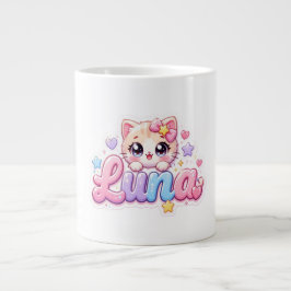 かわいいルーナ猫の名前 パステルピンクスパークル キー ジャンボコーヒーマグカップ
