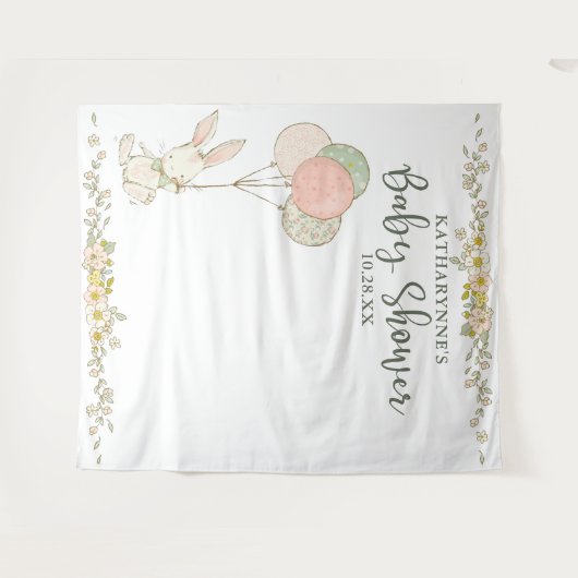 かわいいルーラルうさぎの花のベビーシャワーの背景 タペストリー (正面(横))