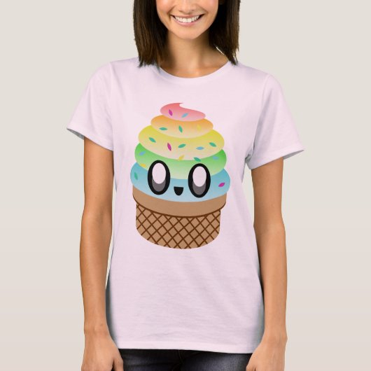 かわいいレイブアイスコーン虹 Tシャツ (正面)