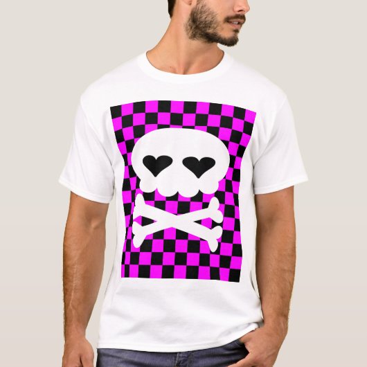 かわいいレイブスカル市松模様 Tシャツ (正面)