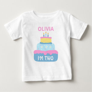 かわいいレイヤド誕生日ガール2パーソナライズされた歳 ベビーTシャツ