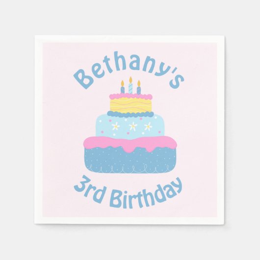 かわいいレイヤー3キャンドル子供の誕生日ケーキカスタム スタンダードカクテルナプキン (正面)