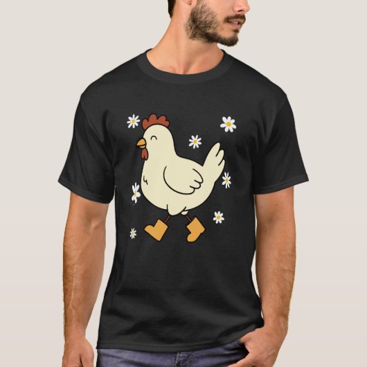 かわいいレインブーツを履いたニワトリ Tシャツ (正面)