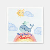 かわいいレインボインスティングレイホエールフィッシュバースデーパーティー スタンダードカクテルナプキン (正面)