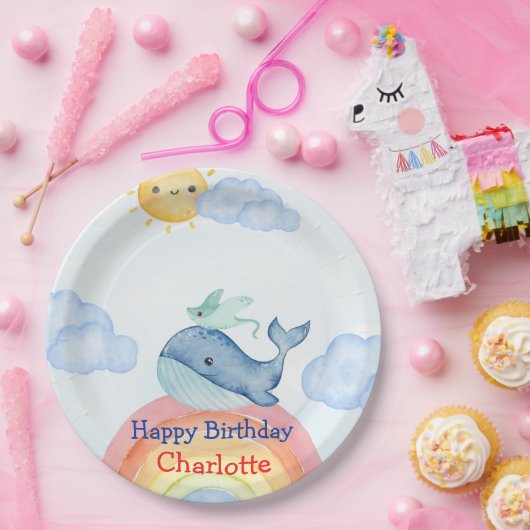 かわいいレインボインスティングレイホエールフィッシュバースデーパーティー ペーパープレート (パーティー)