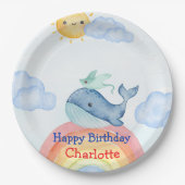 かわいいレインボインスティングレイホエールフィッシュバースデーパーティー ペーパープレート (正面)