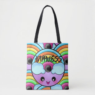 かわいいレインボーとハッピンユニークドナツ トートバッグ