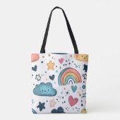 かわいいレインボーの落書き模様　雲や星入り トートバッグ (裏面)