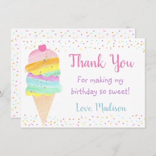 かわいいレインボーアイスクリーム誕生日ありがとう サンキューカード (正面/裏面)
