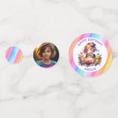 かわいいレインボーアニメガールお誕生日ケーキ パーソナライズされた コンフェッティ (正面)