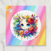かわいいレインボーアニメキャットお誕生日ケーキ フェイバータグ (正面)