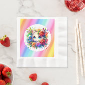 かわいいレインボーアニメキャットお誕生日ケーキ 縁ありランチョンナプキン (インサイチュ)