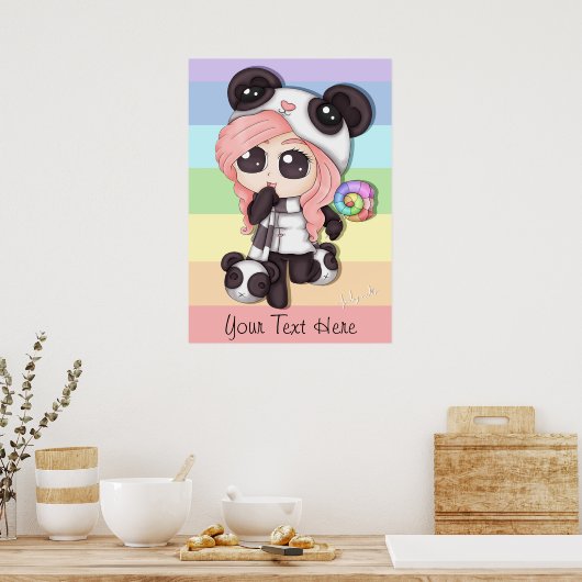 かわいいレインボーアニメパンダの少女 ポスター (キッチン)