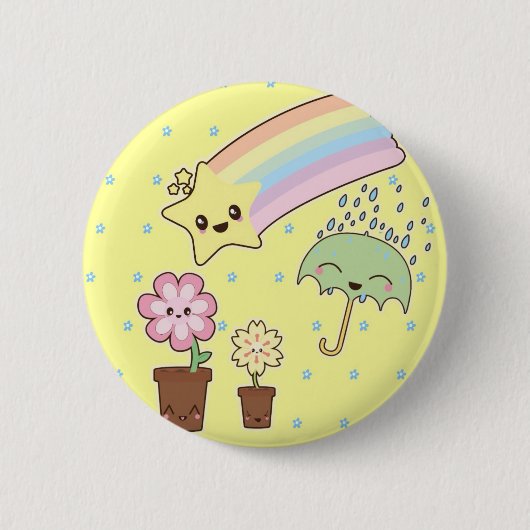 かわいいレインボーウェザーパターンかわいい 缶バッジ (正面)