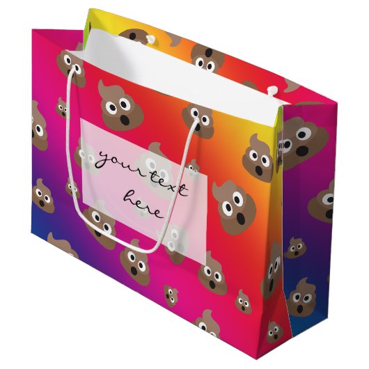 かわいいレインボーウンチ絵文字パターン ラージペーパーバッグ (正面アングル)