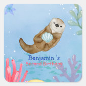 かわいいレインボーオッターホタロップスバースデーパーティー スクエアシール (正面)