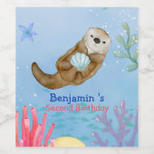 かわいいレインボーオッターホタロップスバースデーパーティー ワインラベル (シングルラベル)