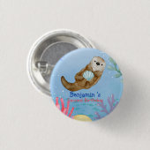 かわいいレインボーオッターホタロップスバースデーパーティー 缶バッジ (正面&裏面)