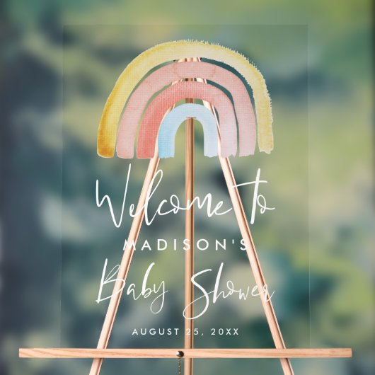 かわいいレインボーカラフルベビーシャワーへようこそ アクリルサイン (ニュートラル)