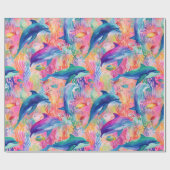 かわいいレインボーカラードルフィンパターン ラッピングペーパー (フラット)