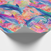 かわいいレインボーカラードルフィンパターン ラッピングペーパー (角)