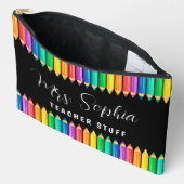 かわいいレインボーカラーペンシルパーソナライズされた先生 アクセサリーポーチ (見開き)